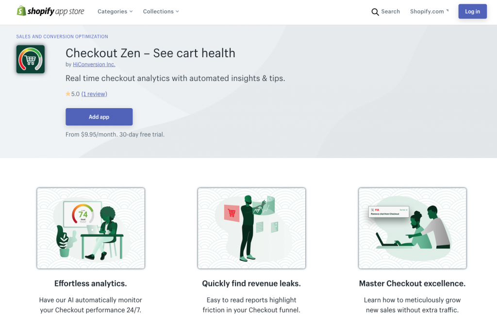 Screenshot of the Checkout Zen Shopify app listing page