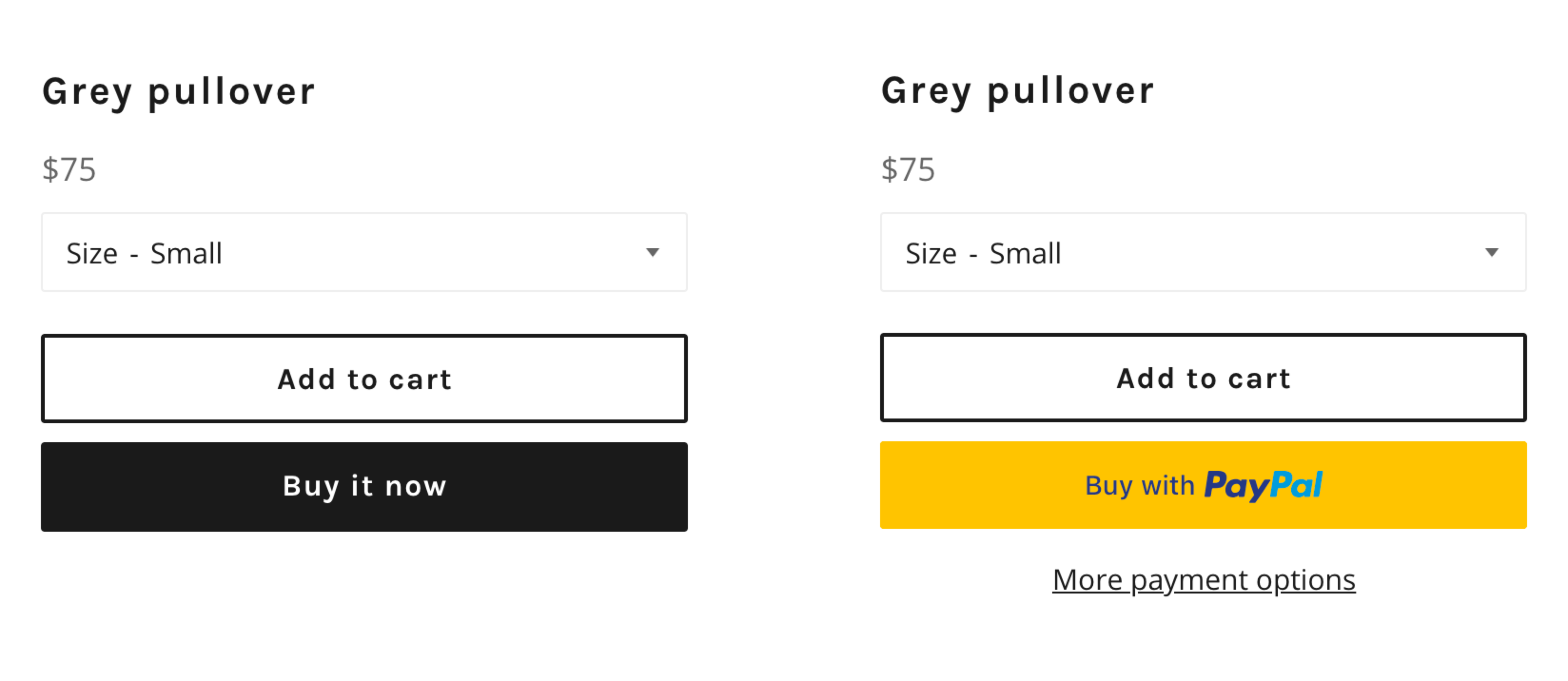 Example of Shopify Dynamic Checkout buttons