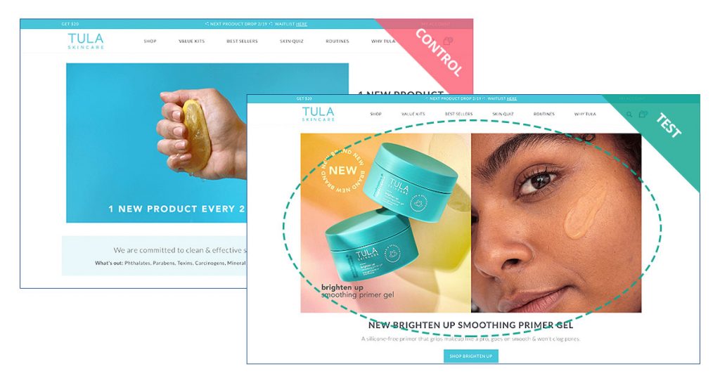 TULA Skincare Homepage experiment