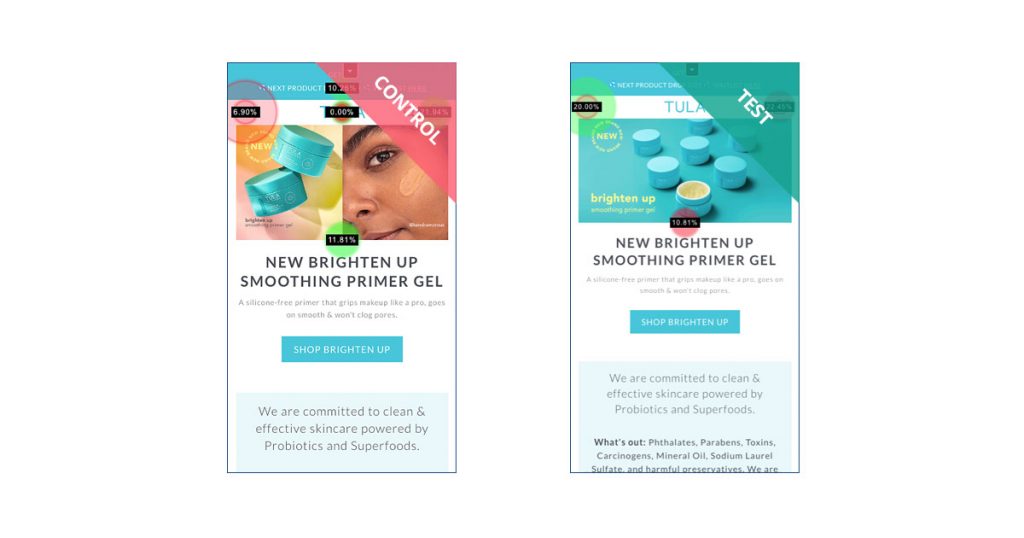 TULA Skincare Mobile vs Desktop hero image experiments