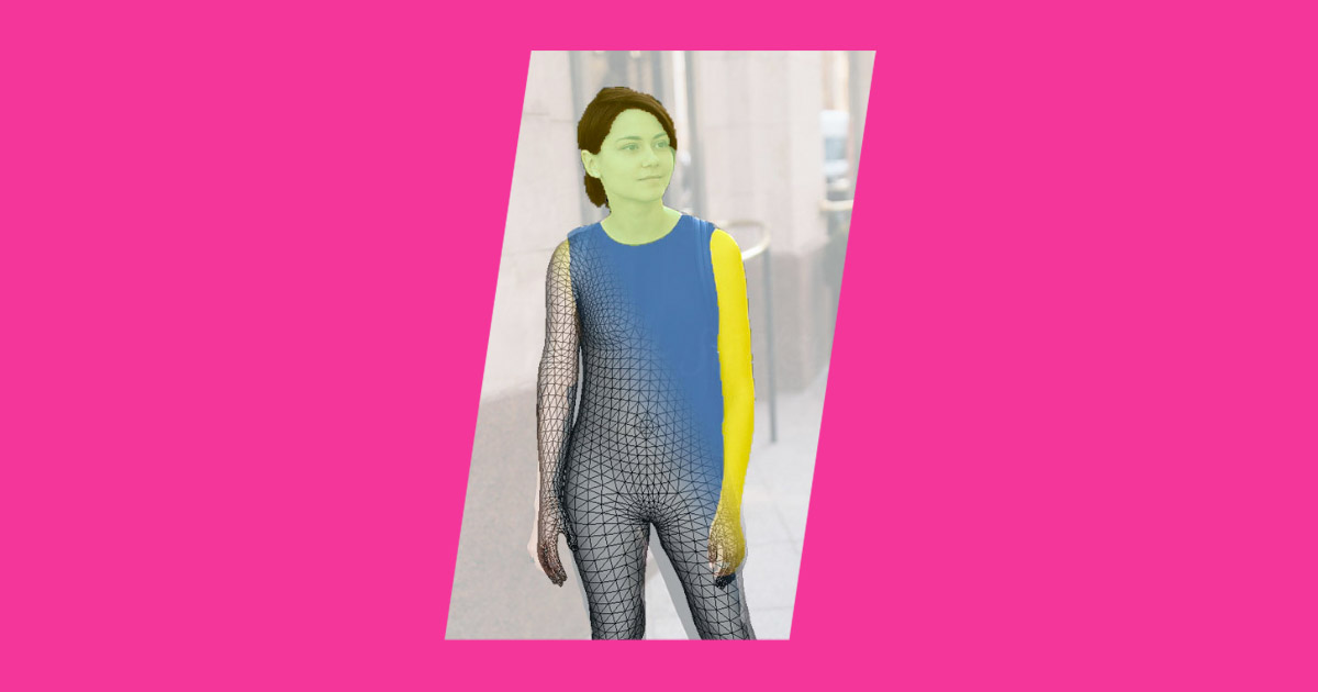 Young woman overlaid with geometric grid as used by Forma 'try on' tech