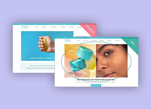 Image of two different versions of TULA Skincare's website