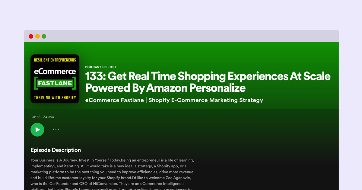 eCommerce Fastlane podcast for Shopify featuring HiConversion Recommend