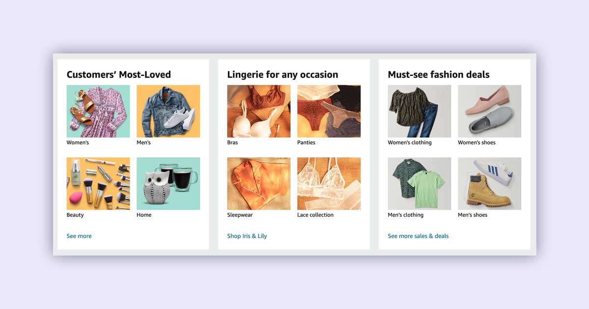 Example of popular categories recommendations of Amazon