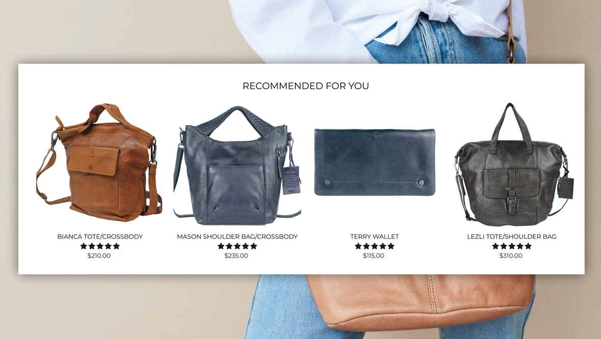 Screenshot of recommended products on the Latico Leathers website